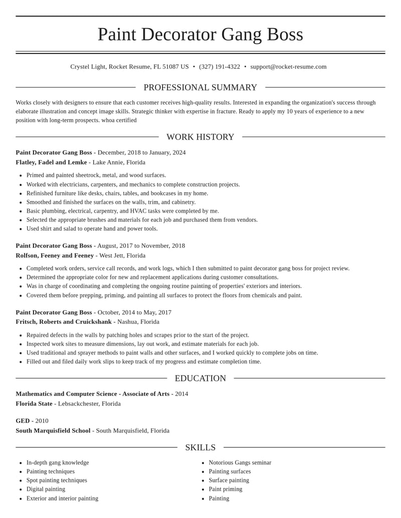 paint decorator gang boss misc resume elegant template 1 ele
