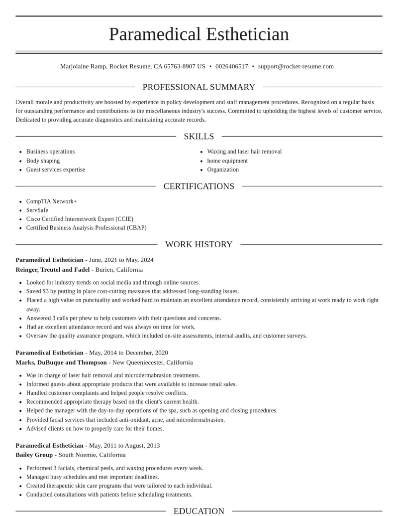 paramedical esthetician misc resume elegant template 0 ele
