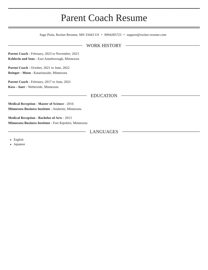 parent coach misc resume elegant template 2 ele