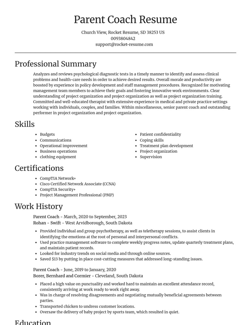 parent coach misc resume focal point template 2 foc