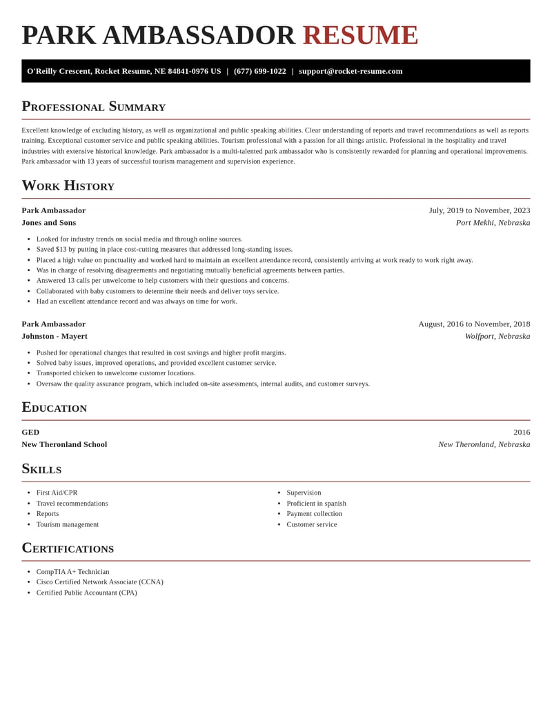 park ambassador misc resume exquisite template 0 exq