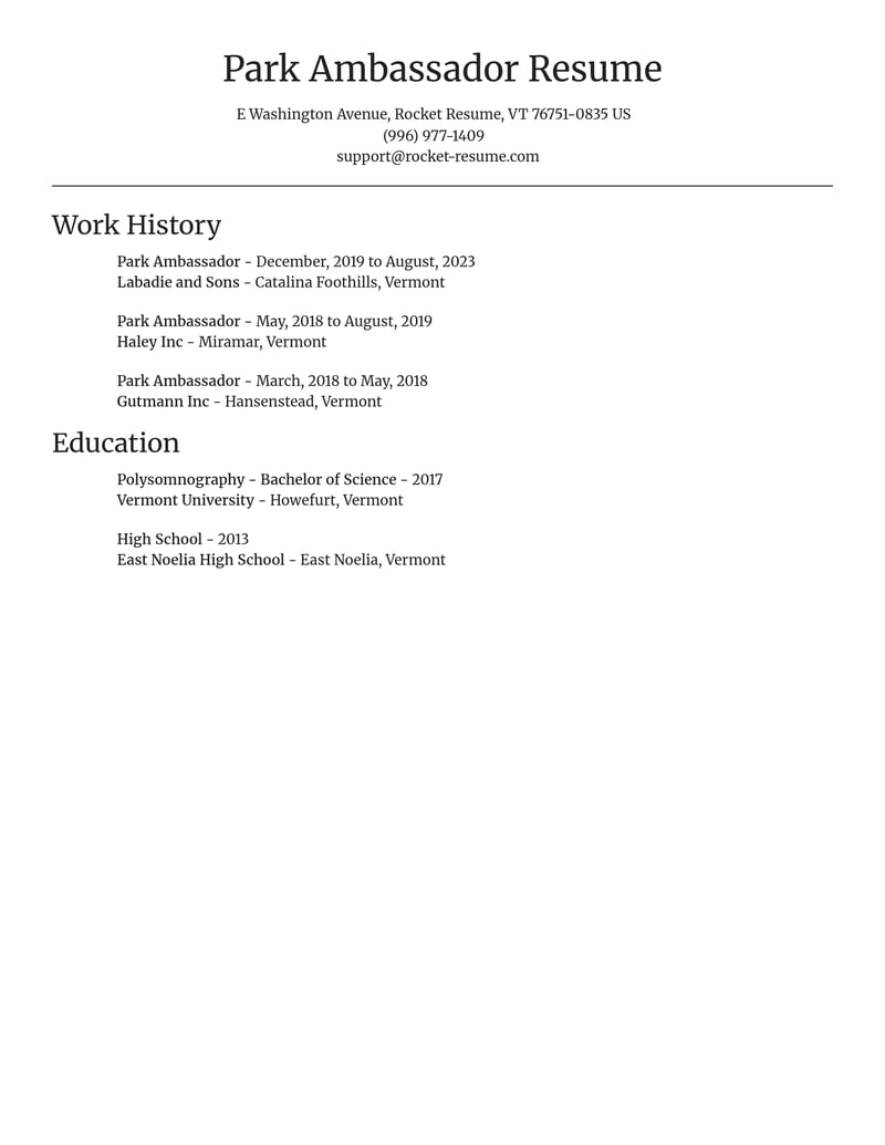park ambassador misc resume focal point template 0 foc