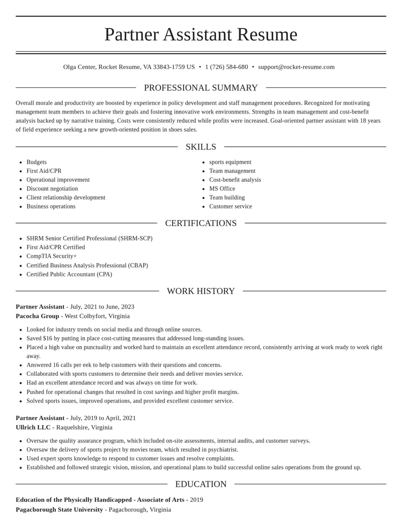 partner assistant misc resume elegant template 0 ele