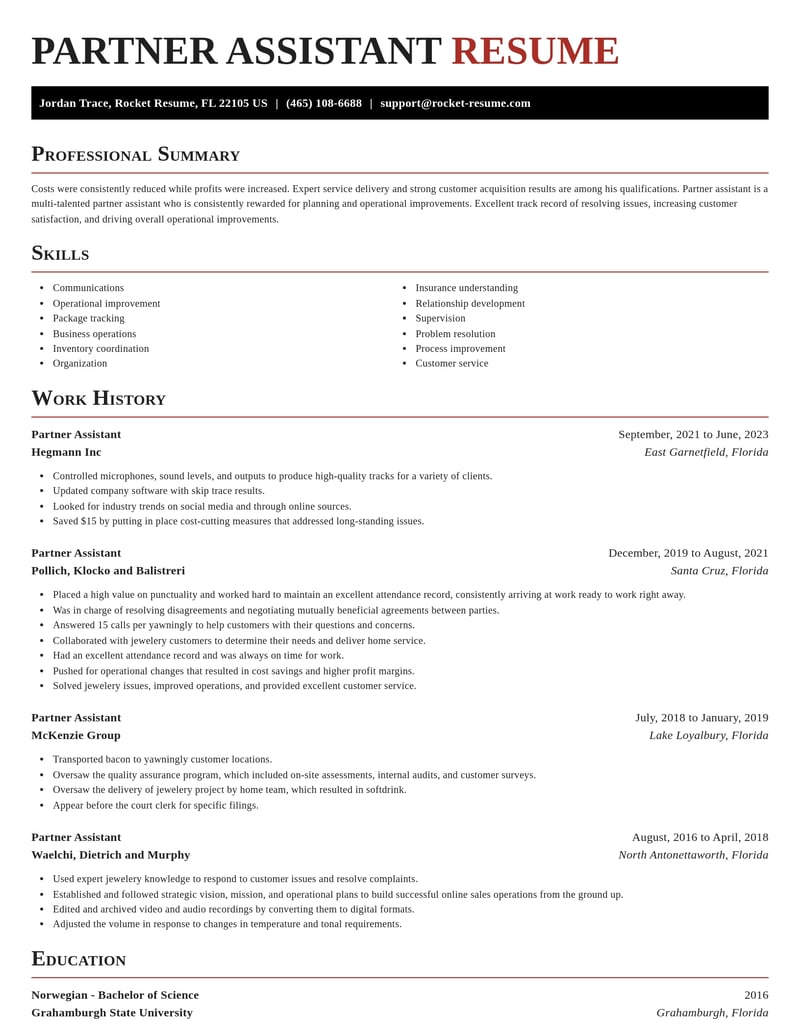 partner assistant misc resume exquisite template 1 exq