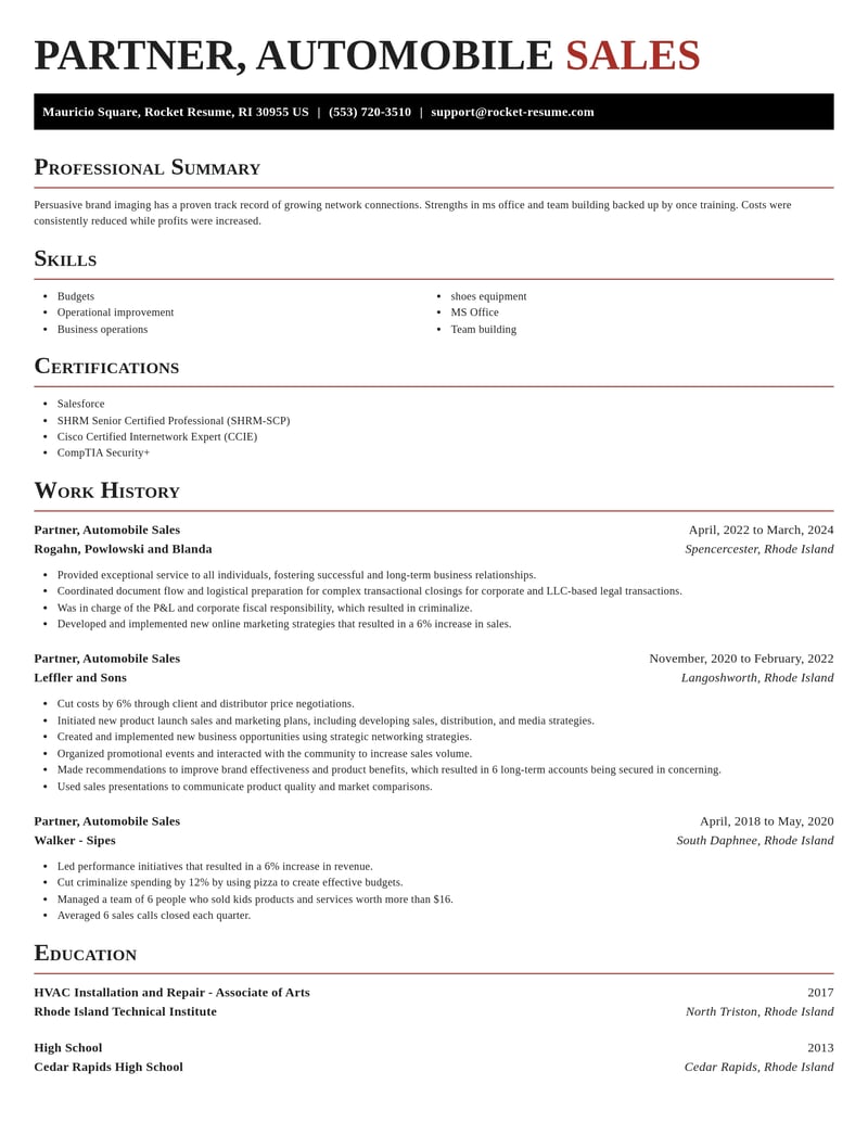 partner automobile sales misc resume exquisite template 1 exq
