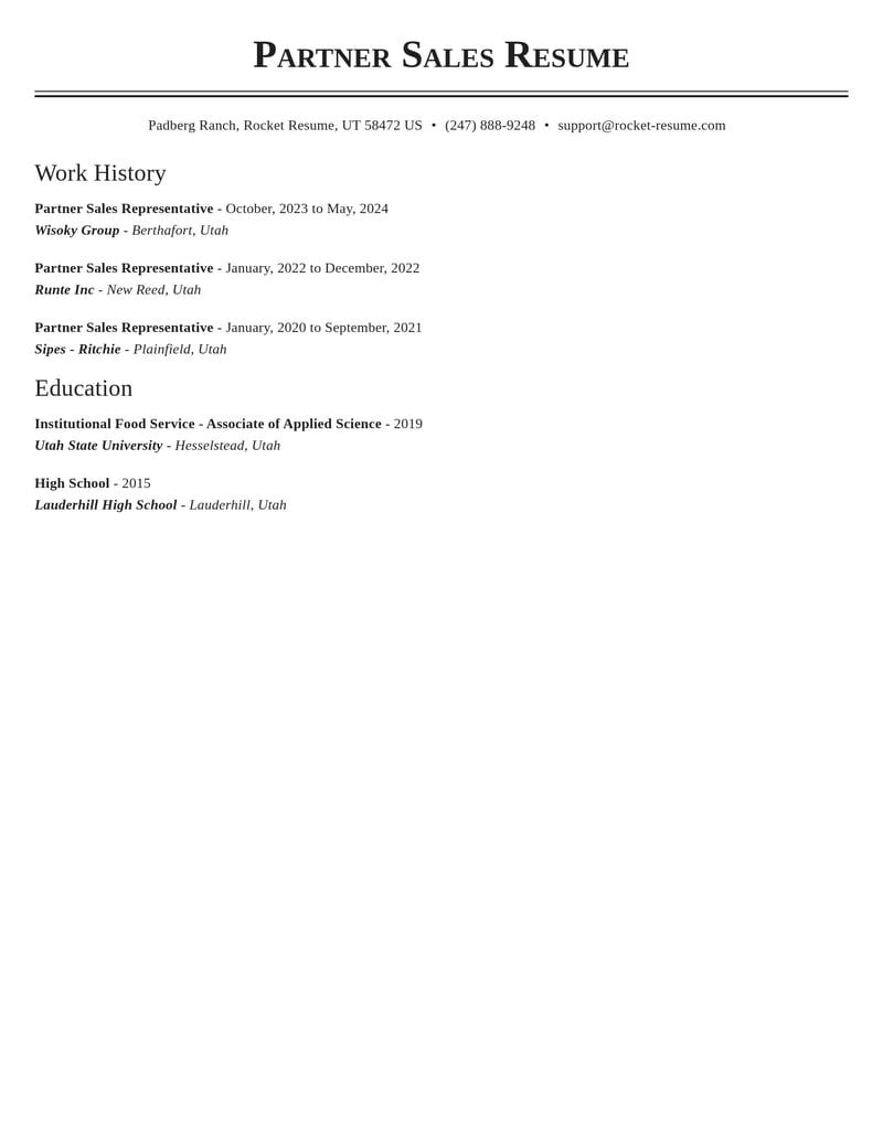 partner sales representative misc resume classic template 0 cla