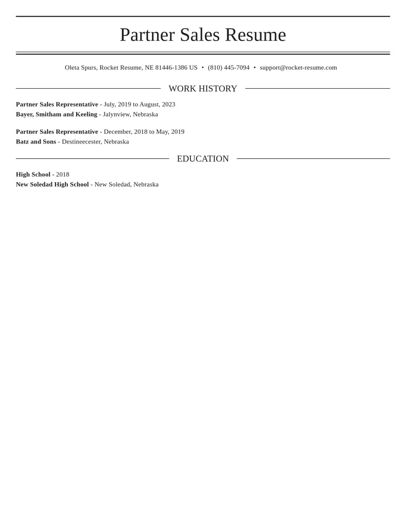 partner sales representative misc resume elegant template 0 ele