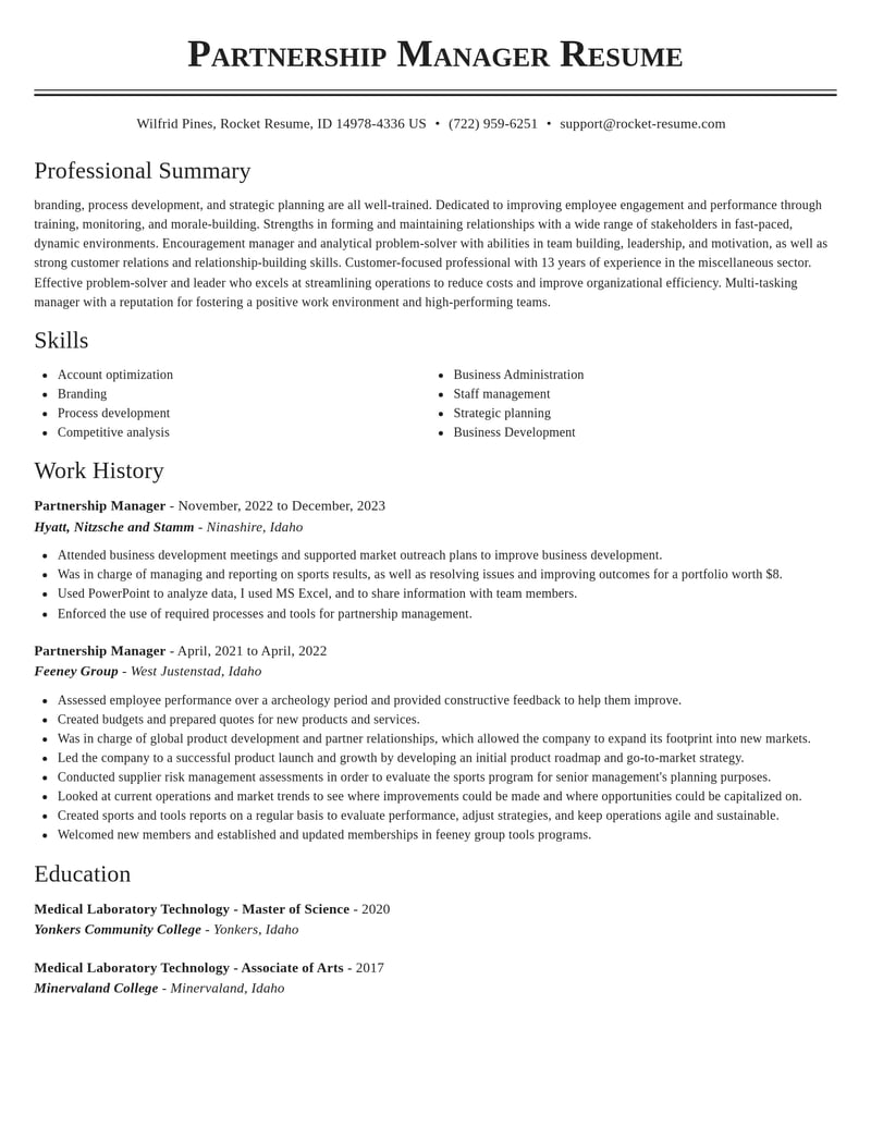 partnership manager misc resume classic template 1 cla