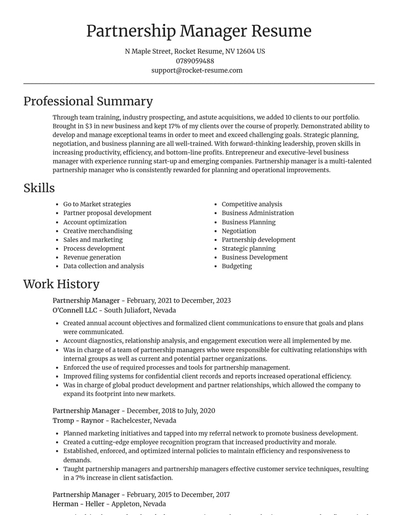 partnership manager misc resume focal point template 1 foc