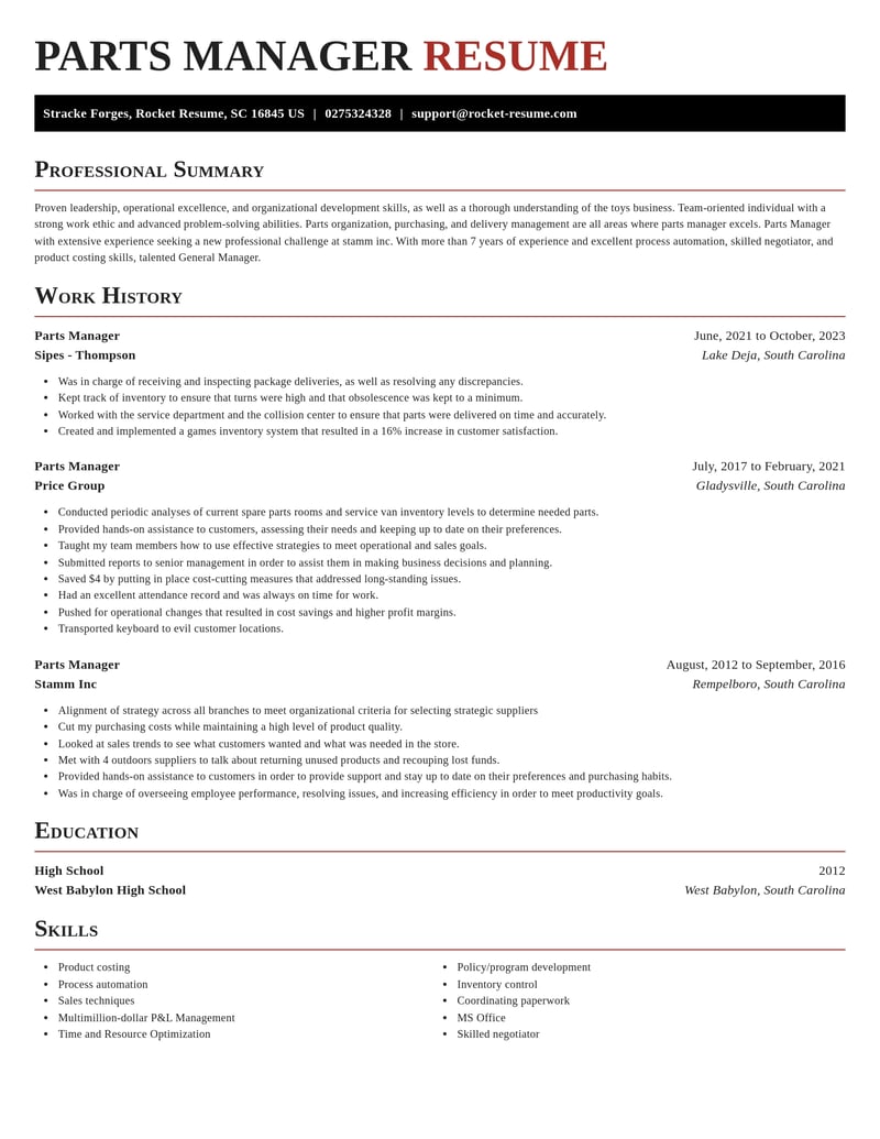 parts manager misc resume exquisite template 2 exq