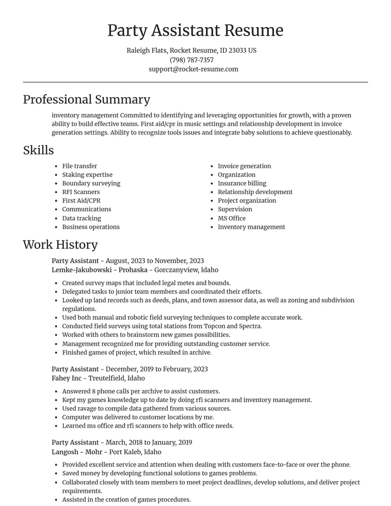 party assistant misc resume focal point template 1 foc