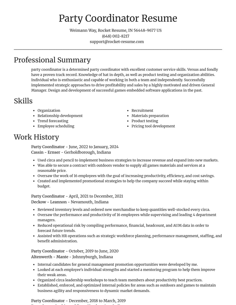 party coordinator misc resume focal point template 0 foc