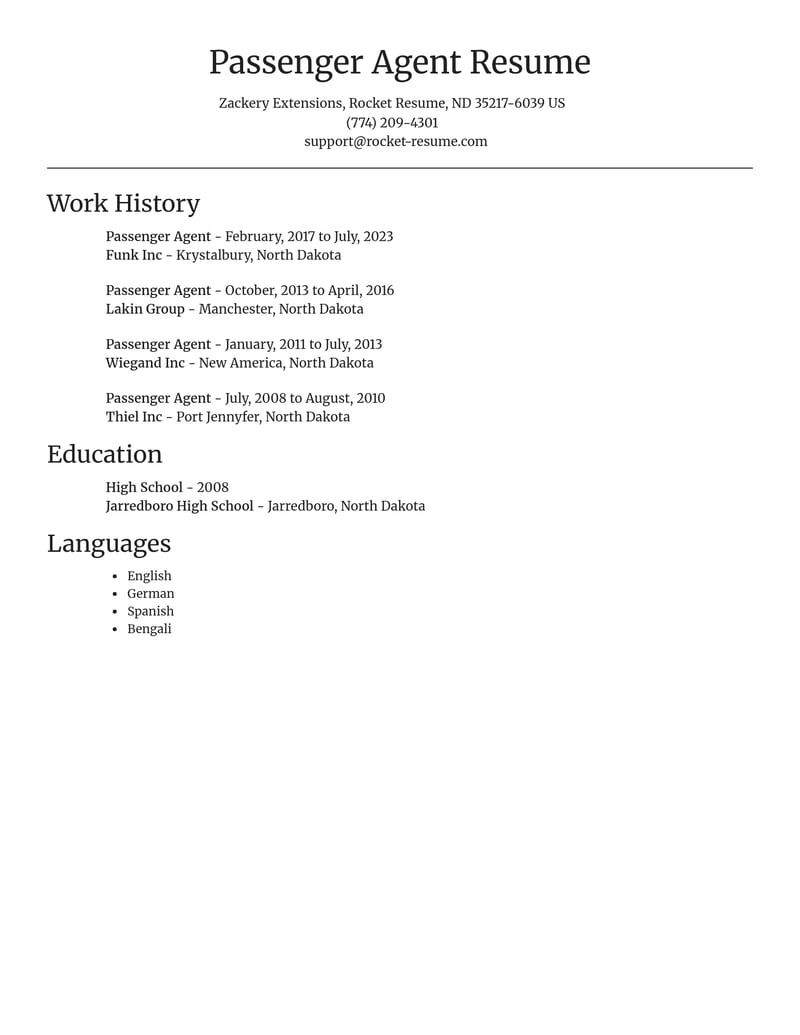 passenger agent misc resume focal point template 2 foc