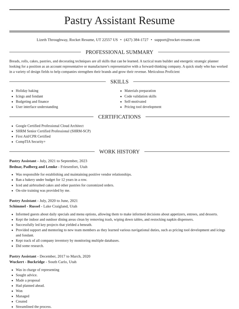 pastry assistant misc resume elegant template 2 ele