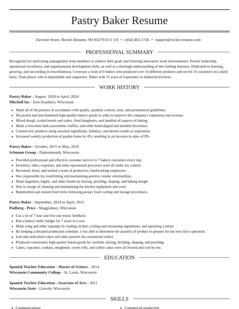 pastry baker misc resume elegant template 1 ele
