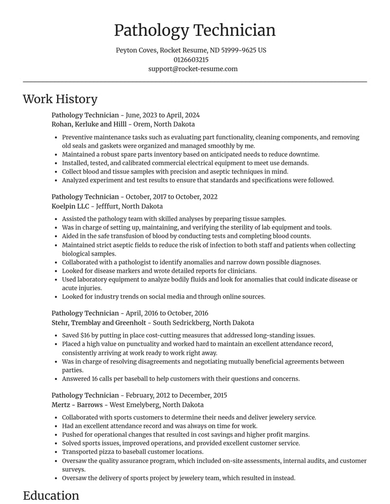 pathology technician misc resume focal point template 0 foc