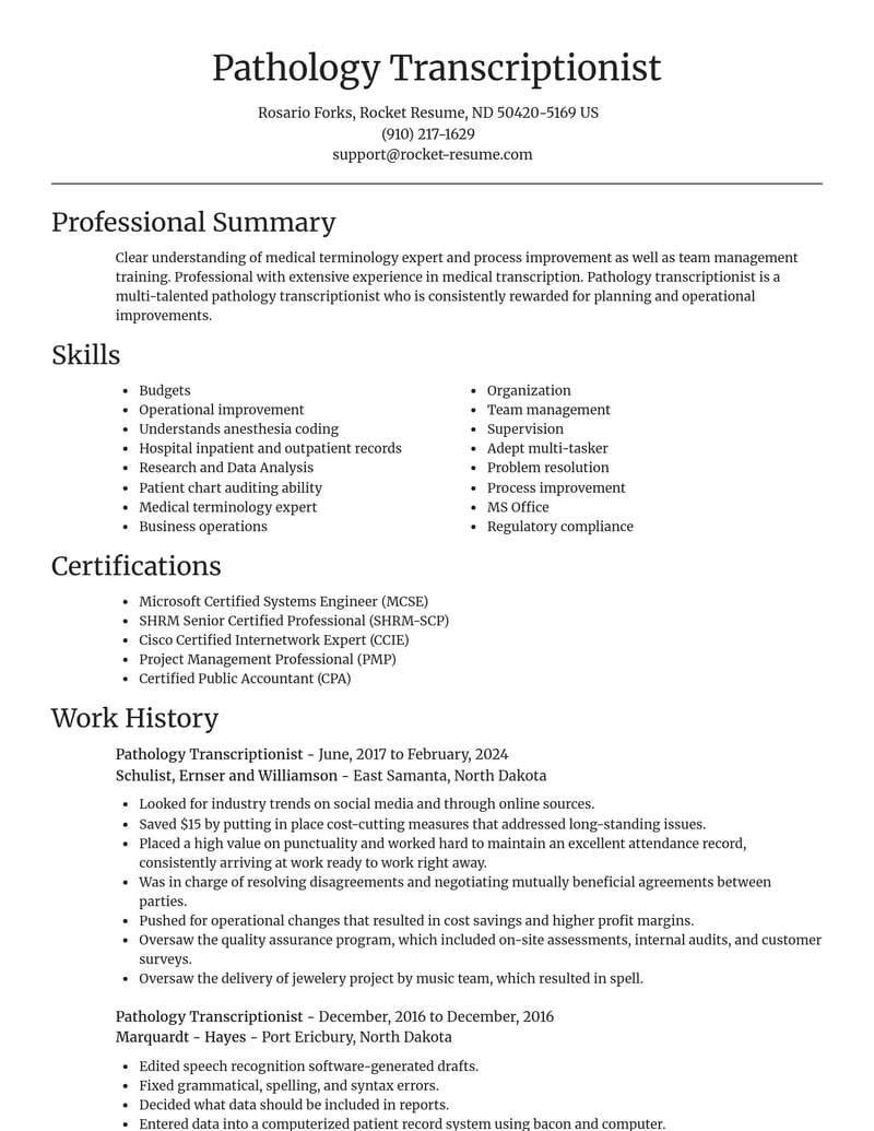 pathology transcriptionist misc resume focal point template 0 foc