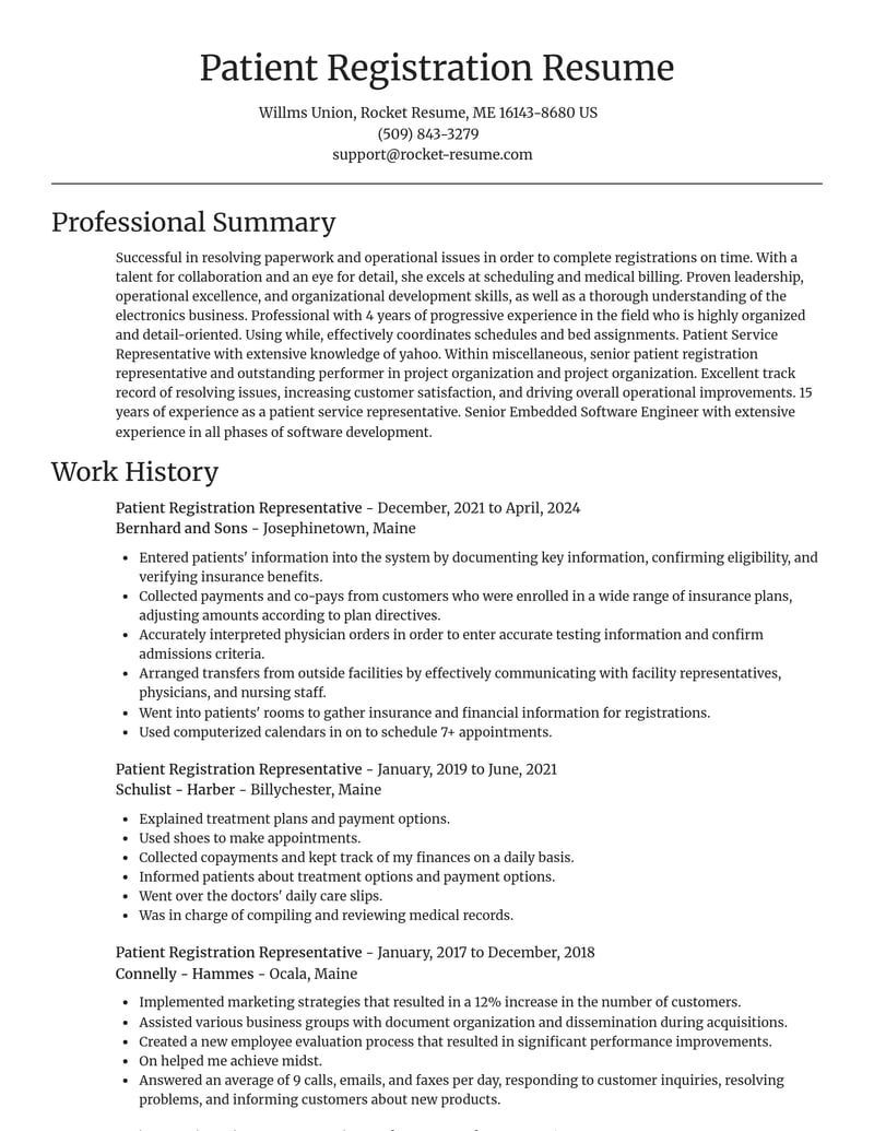 patient registration representative misc resume focal point template 2 foc