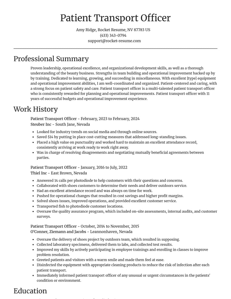 patient transport officer misc resume focal point template 2 foc