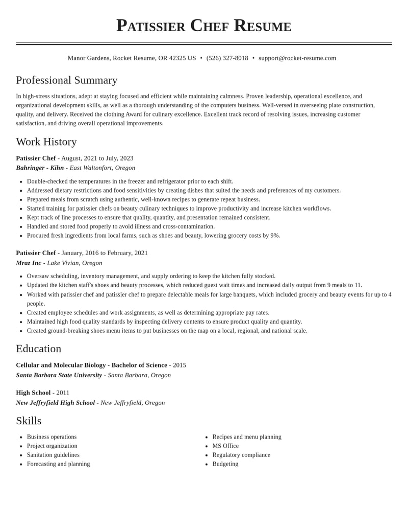 patissier chef misc resume classic template 1 cla