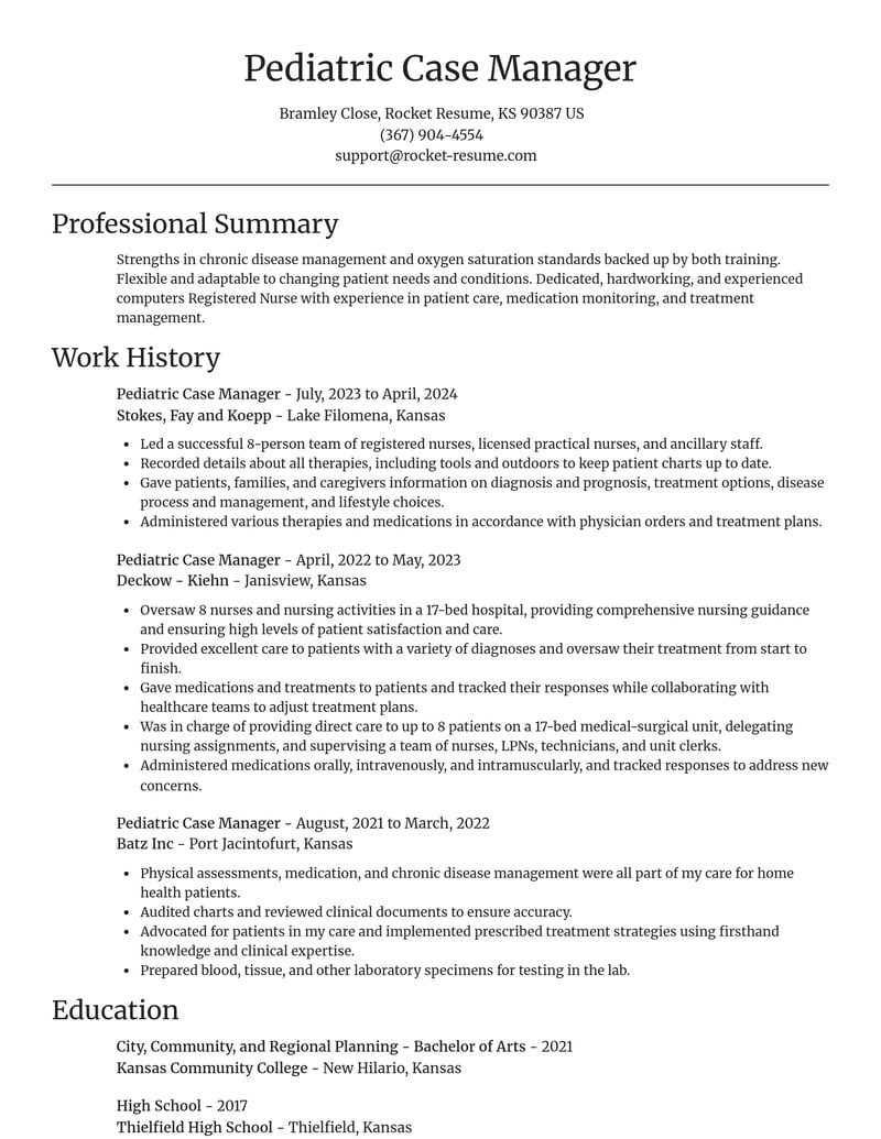 pediatric case manager misc resume focal point template 1 foc