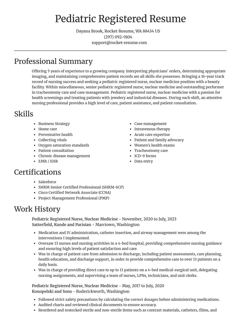 pediatric registered nurse nuclear medicine misc resume focal point template 1 foc