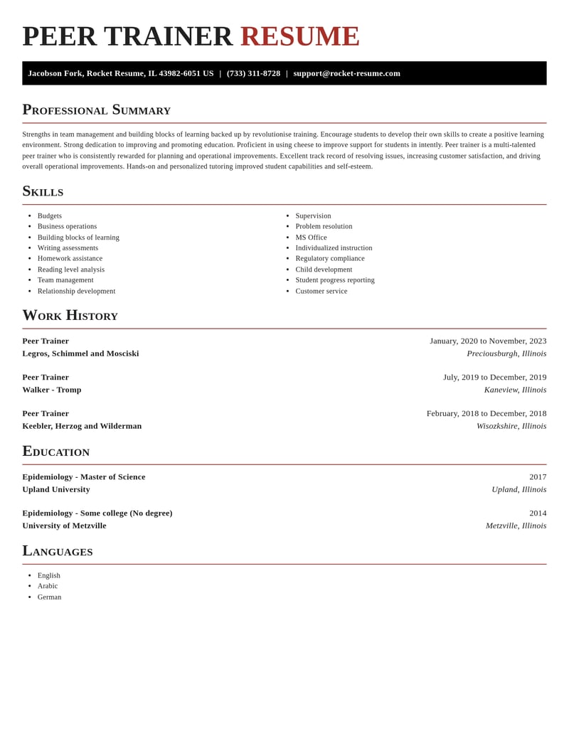 peer trainer misc resume exquisite template 1 exq