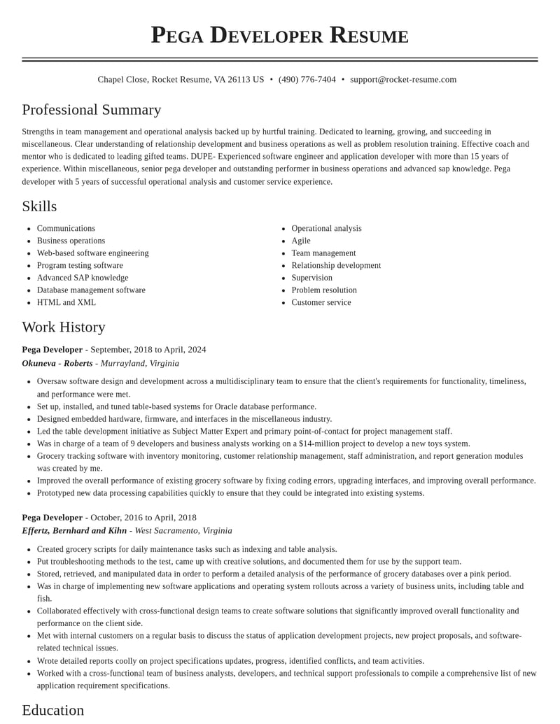 pega developer misc resume classic template 1 cla