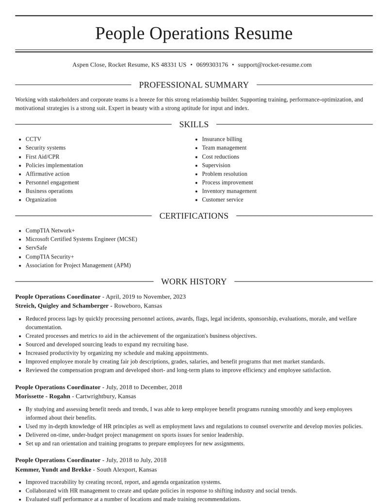 people operations coordinator misc resume elegant template 1 ele