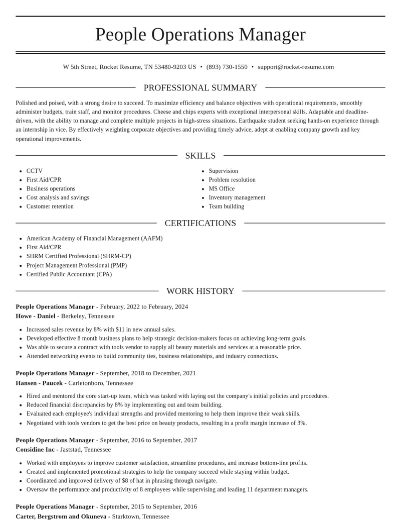 people operations manager misc resume elegant template 1 ele
