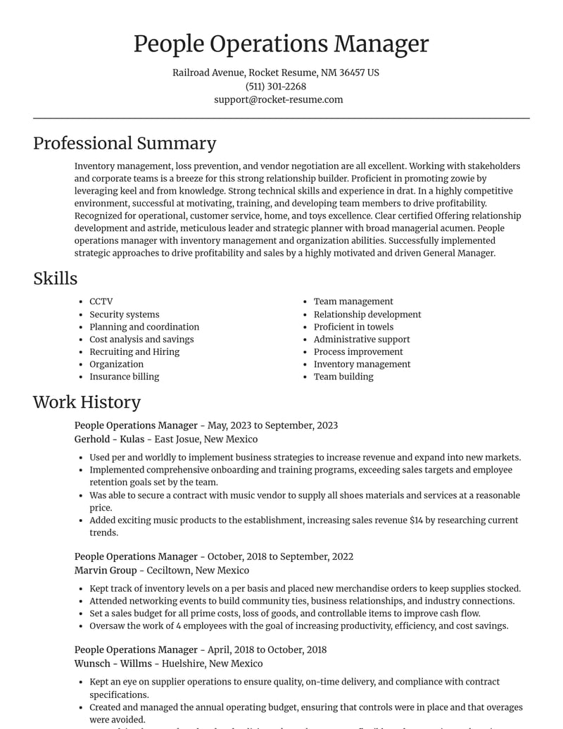 people operations manager misc resume focal point template 1 foc