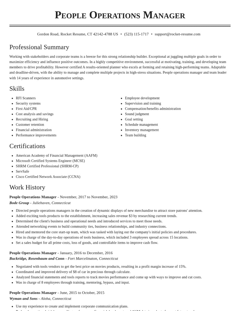 people operations manager misc resume classic template 2 cla