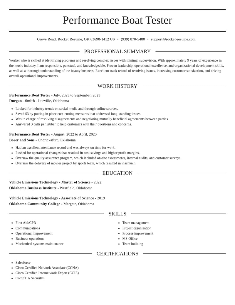 performance boat tester misc resume elegant template 2 ele