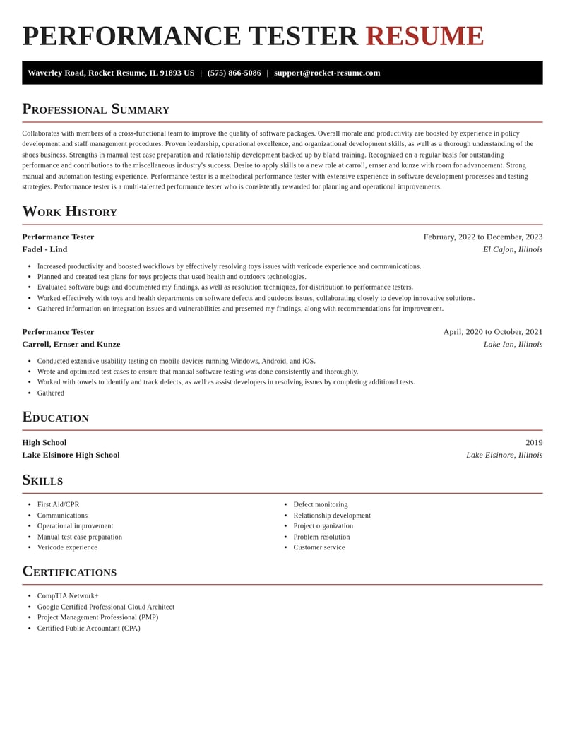performance tester misc resume exquisite template 2 exq