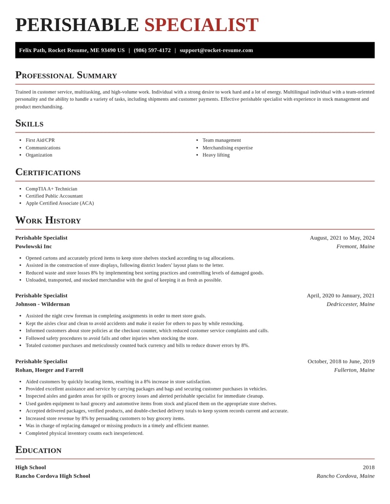 perishable specialist misc resume exquisite template 1 exq