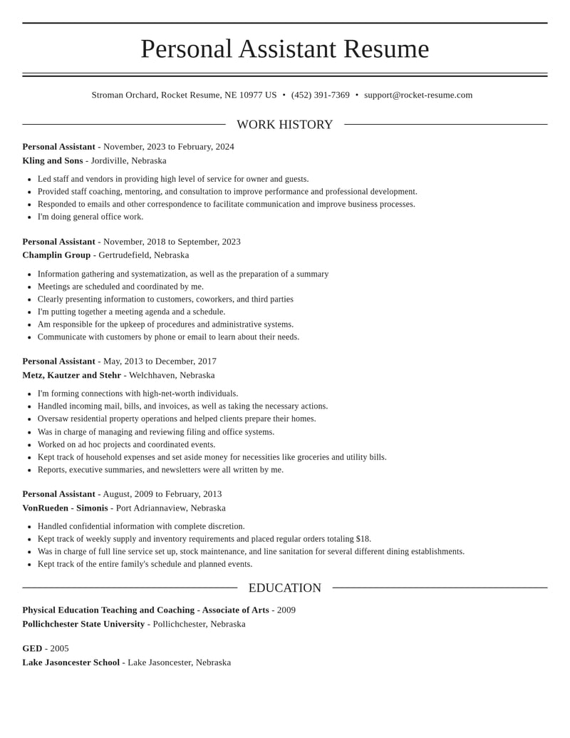 personal assistant misc resume elegant template 0 ele