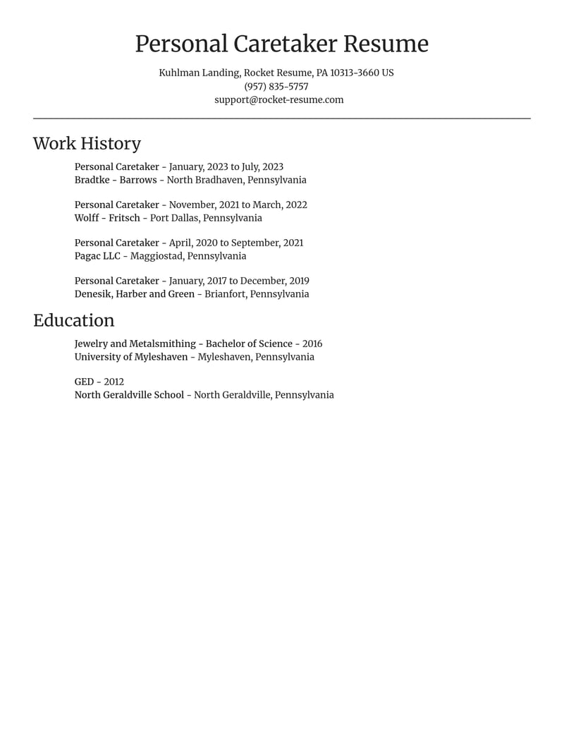 personal caretaker misc resume focal point template 1 foc
