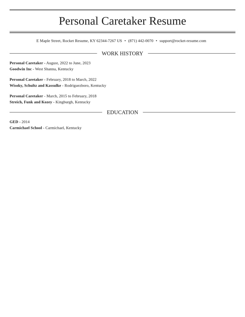 personal caretaker misc resume elegant template 2 ele