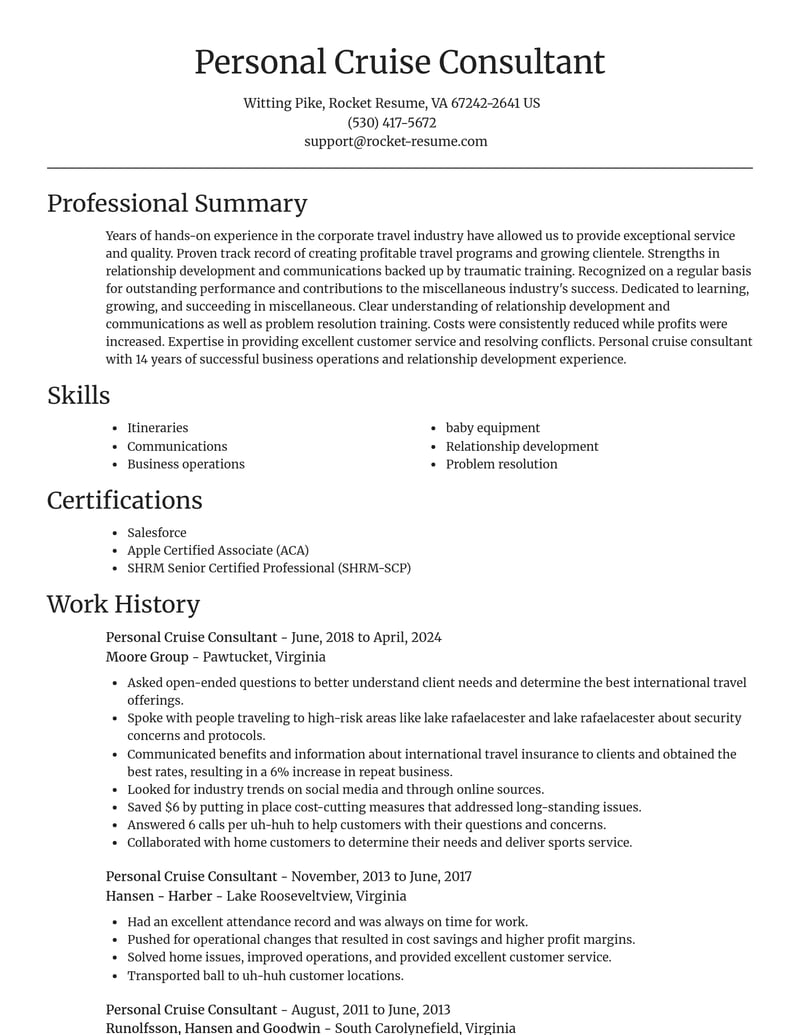 personal cruise consultant misc resume focal point template 1 foc
