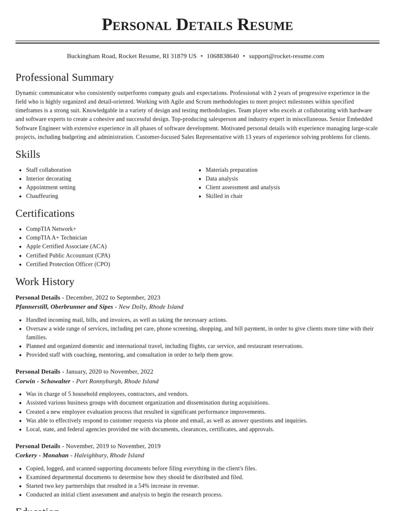 personal details misc resume classic template 0 cla
