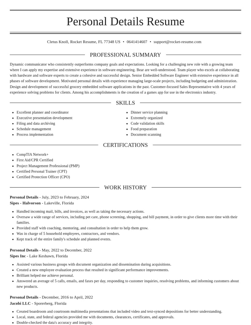 personal details misc resume elegant template 1 ele