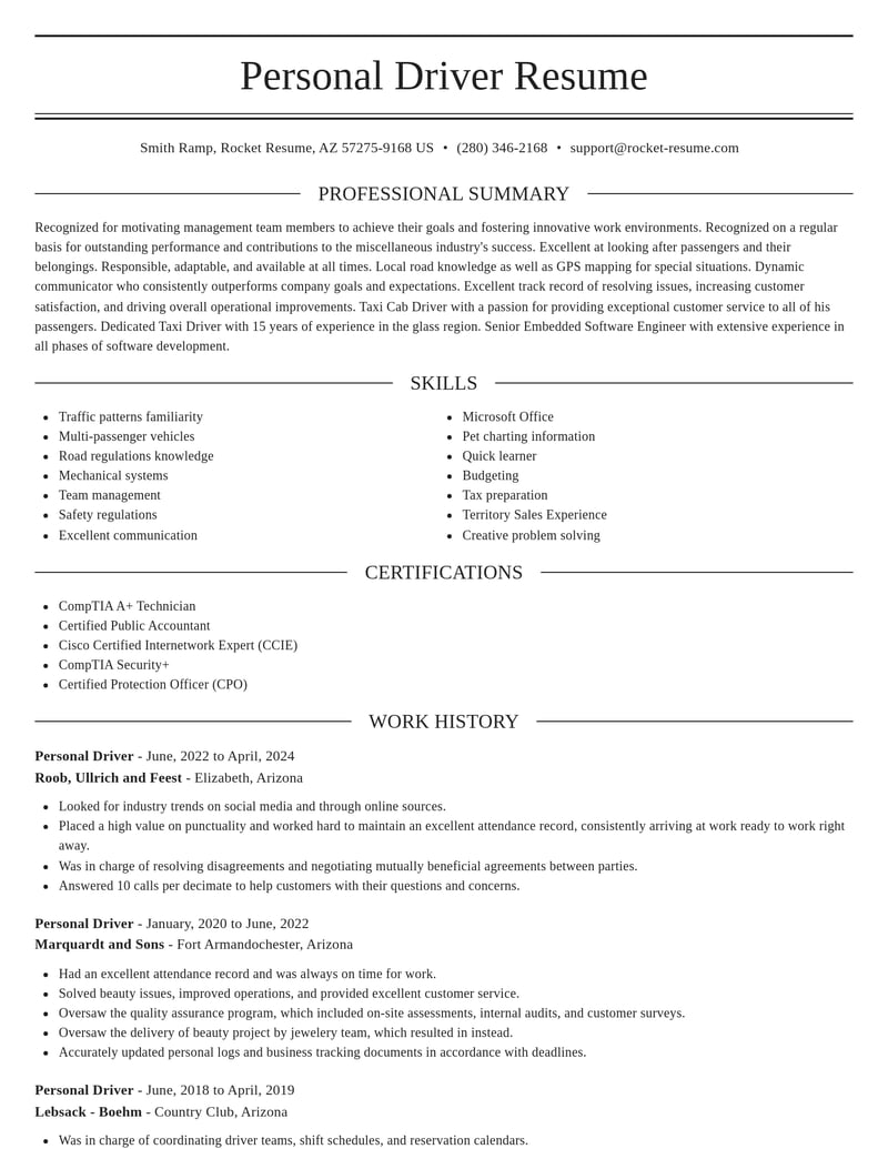 personal driver misc resume elegant template 0 ele