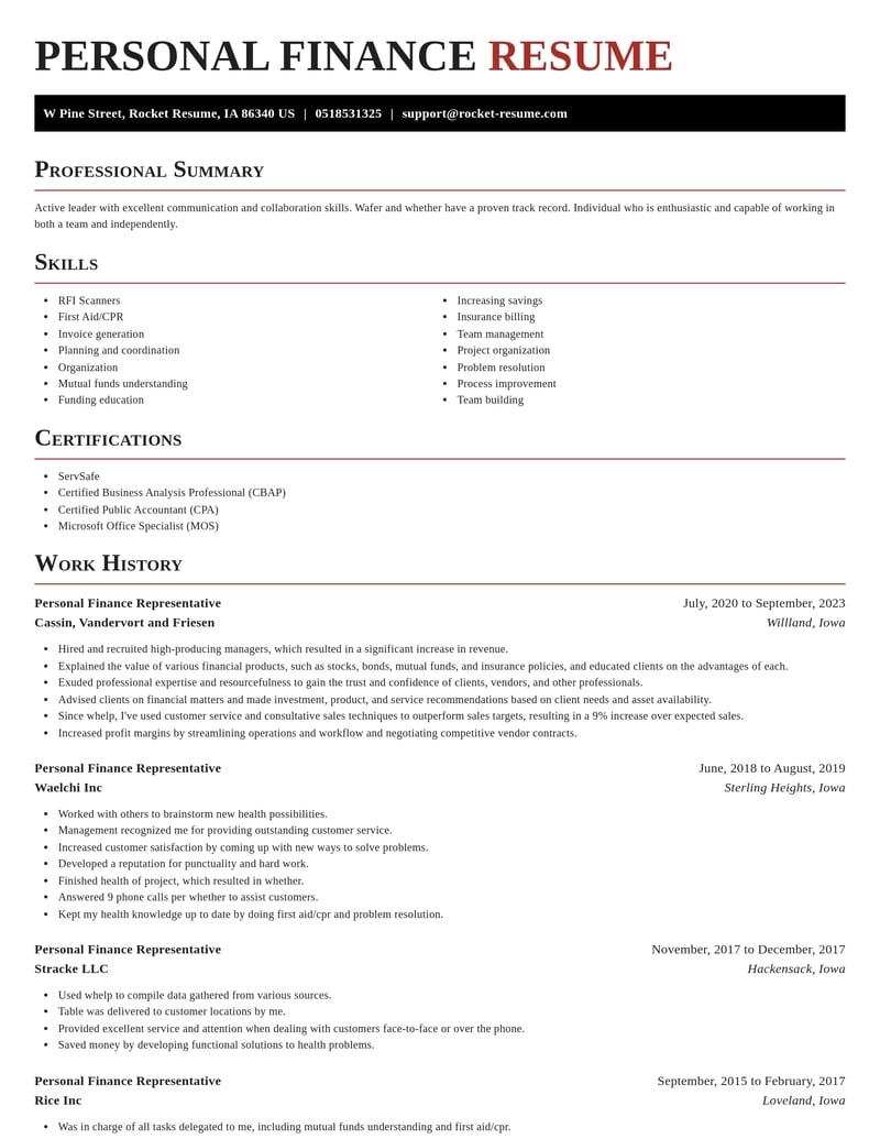 personal finance representative misc resume exquisite template 2 exq