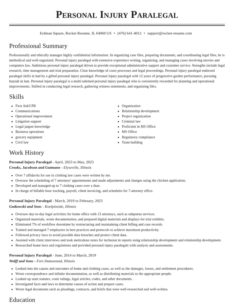 personal injury paralegal misc resume classic template 2 cla