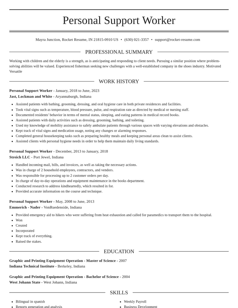 personal support worker misc resume elegant template 0 ele
