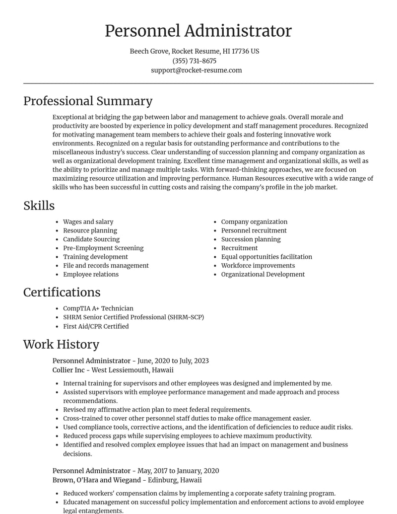 personnel administrator misc resume focal point template 2 foc