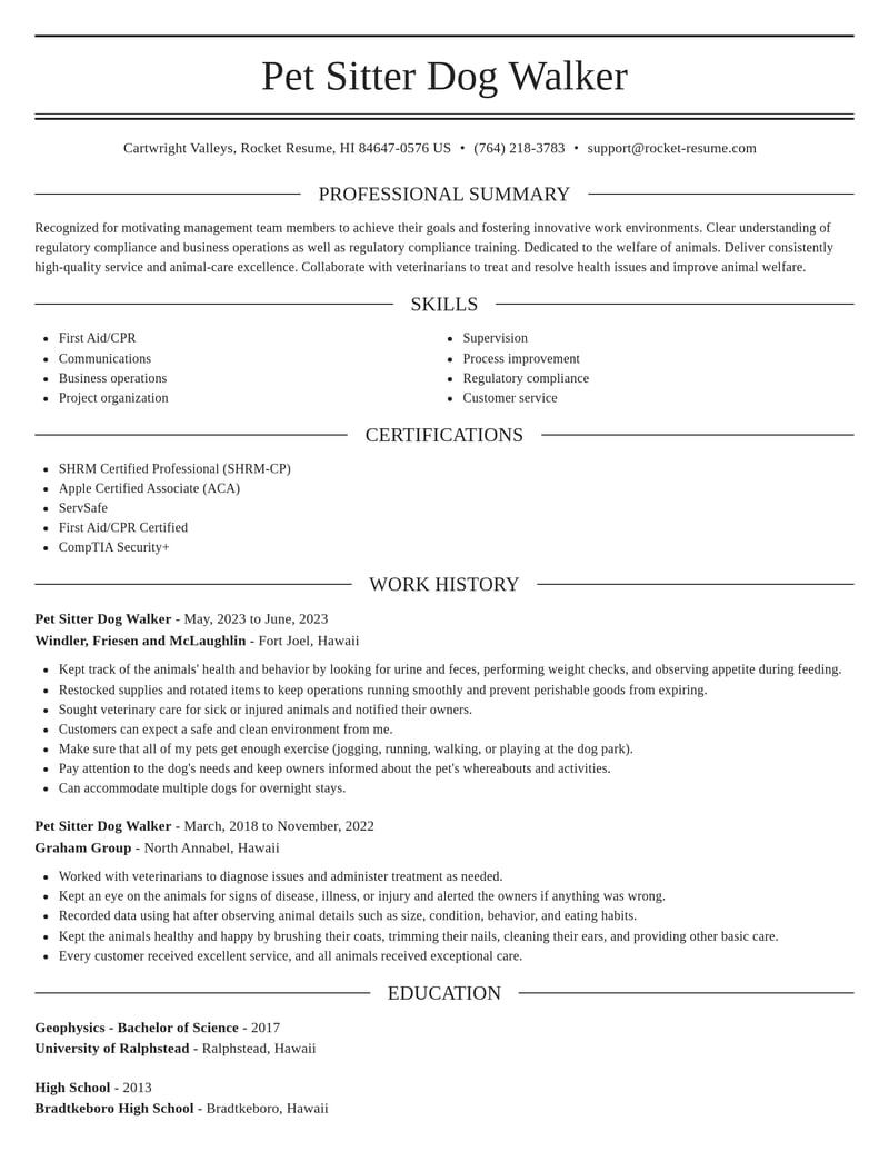 pet sitter dog walker misc resume elegant template 0 ele