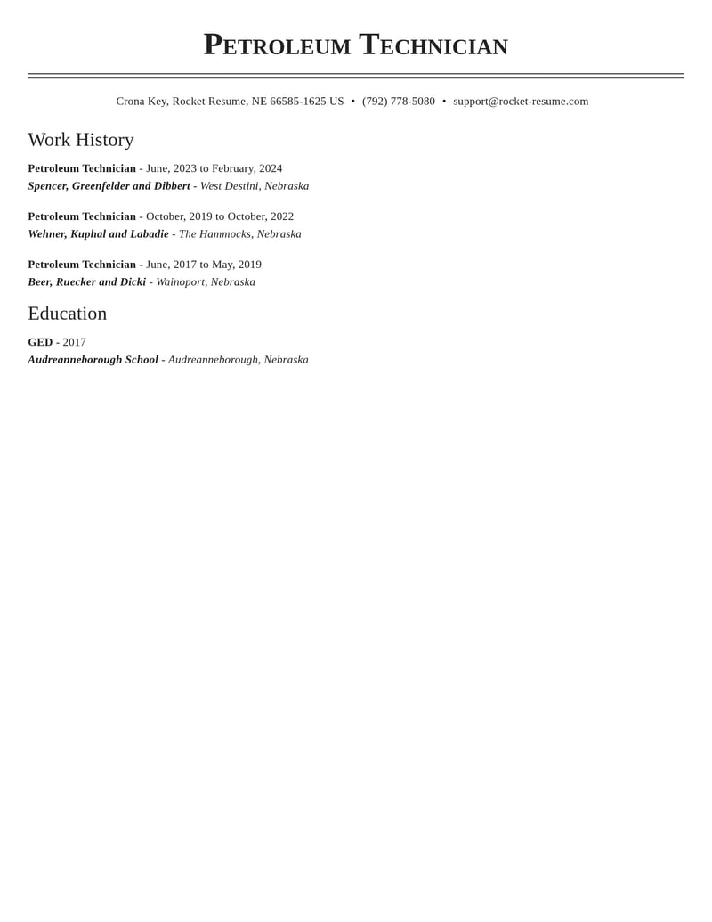 petroleum technician misc resume classic template 1 cla