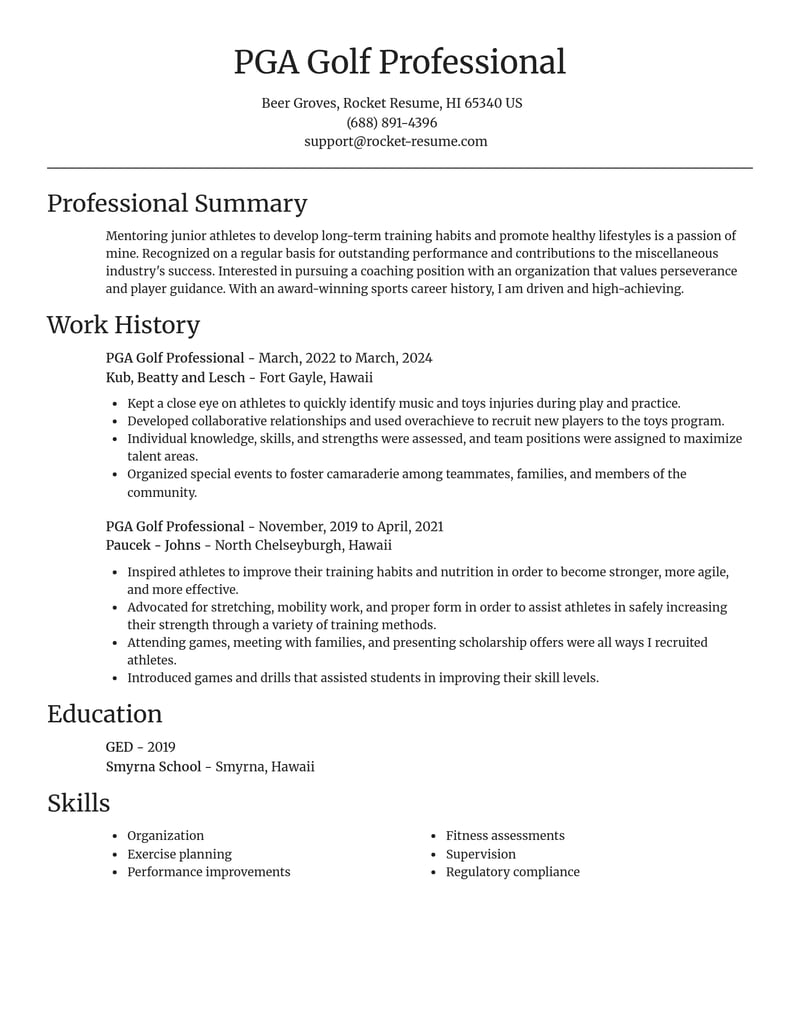 pga golf professional misc resume focal point template 2 foc