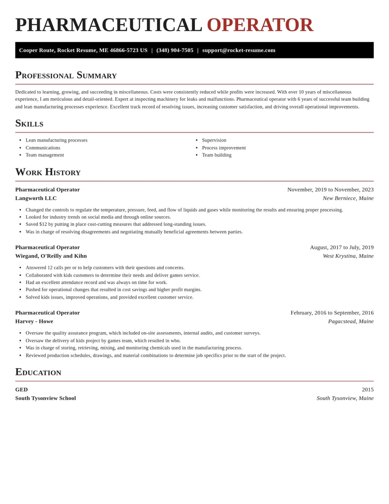 pharmaceutical operator misc resume exquisite template 0 exq